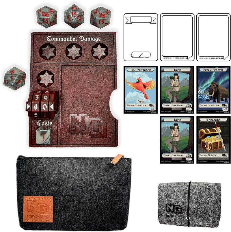 NERD GEAR Store Commander Essentials Kit - Ultimate Accessory for MTG Commander EDH - MTG Command Zone Tray - Health Counter - Spin Down Dice - Dry Erase Tokens (Chaos Red) - Image 1